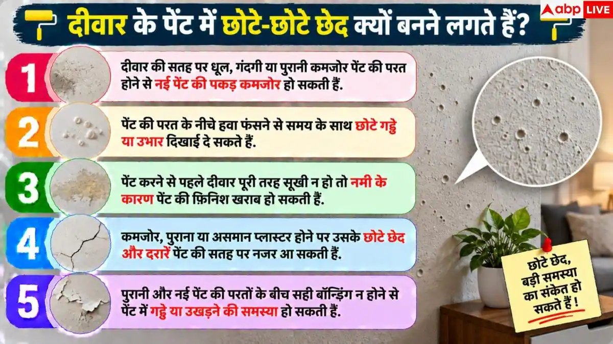 Wall Paint: दीवार के नए पेंट पर दिखने लगे छोटे छेद? अपनाएं ये 3 उपाय