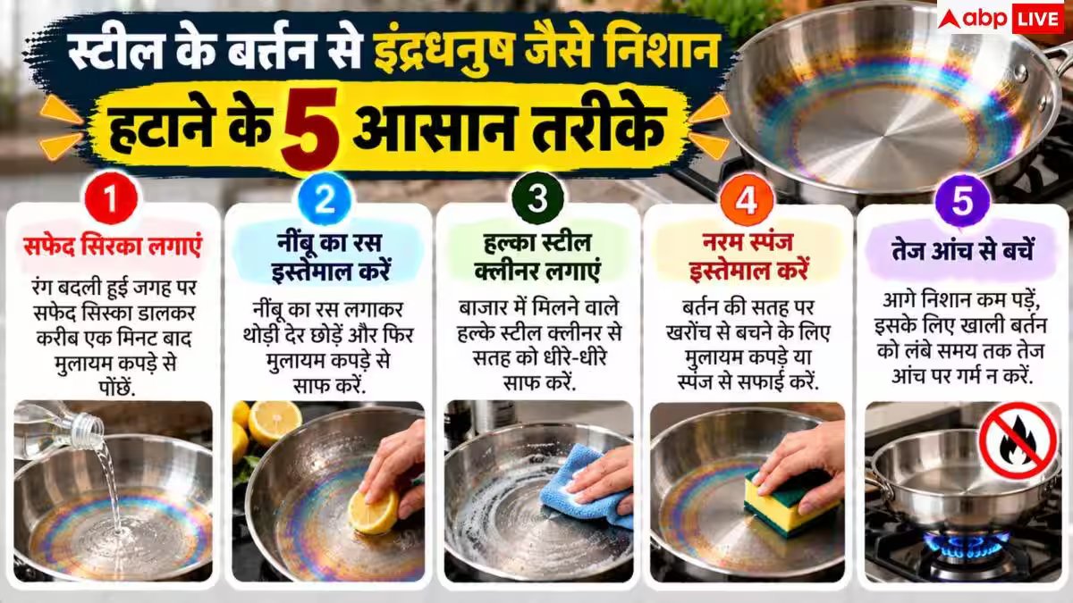Stainless Steel Utensil Cleaning: क्या स्टील के पैन में दिख रहा है इंद्रधनुष? 1 मिनट में करें साफ