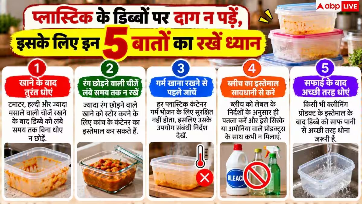 Plastic Container Cleaning: प्लास्टिक के डिब्बे से नहीं जा रहे पीले दाग? अपनाएं ये तरीके