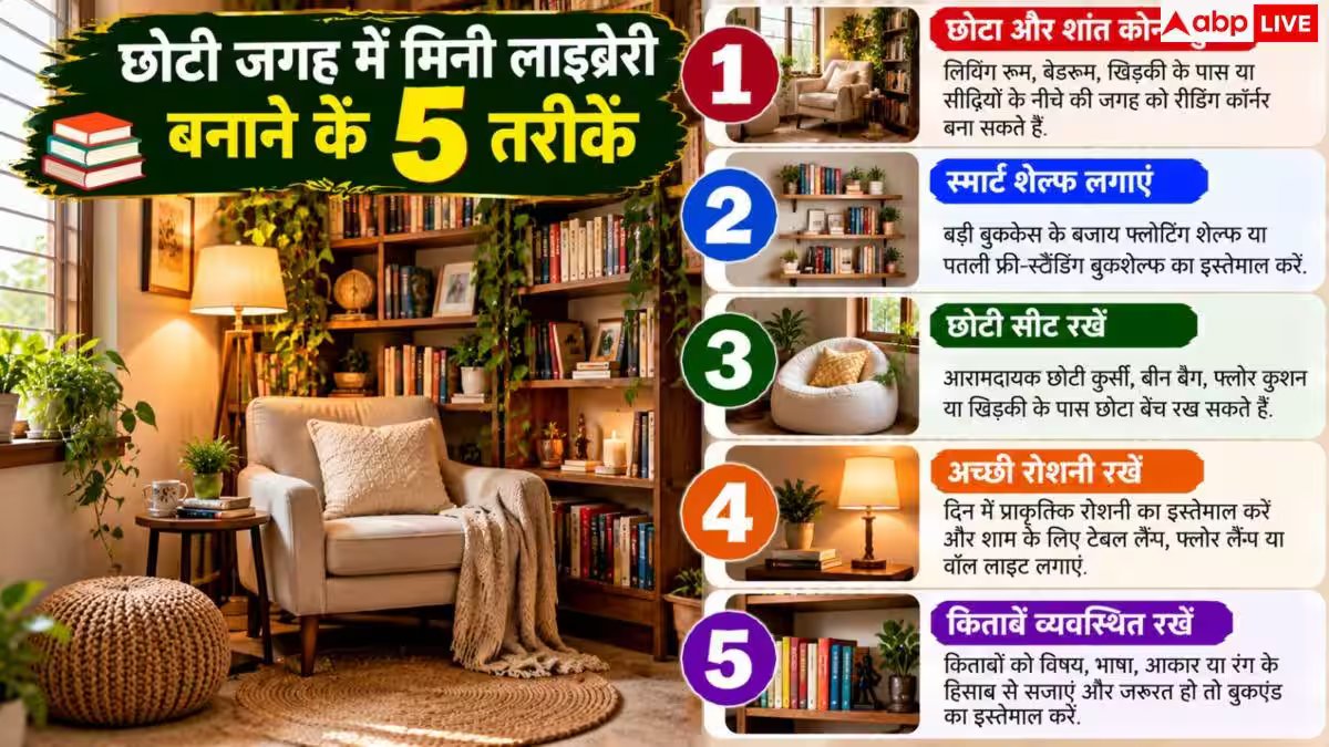 Small Home Library: कम जगह में घर पर बनाएं मिनी लाइब्रेरी! नोट करें 5 आसान टिप्स