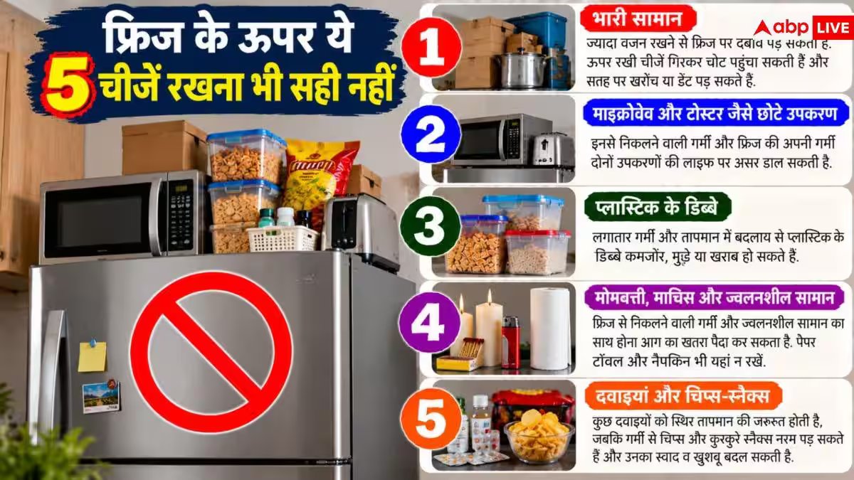 Refrigerator Top Storage: फ्रिज के ऊपर भूलकर भी नहीं रखने चाहिए ये सामान, जान लीजिए जरूरी बात
